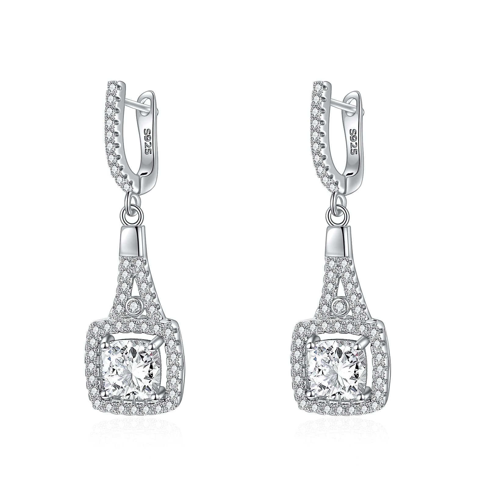 Sterling Silver Cubic Zirconia Halo Dangle Drop Earrings for Women - Baseball/Turquoise/Butterfly/Bridal Crystal Jewelry - Perfect Birthday Gift & Everyday Elegance for Girls and Women
