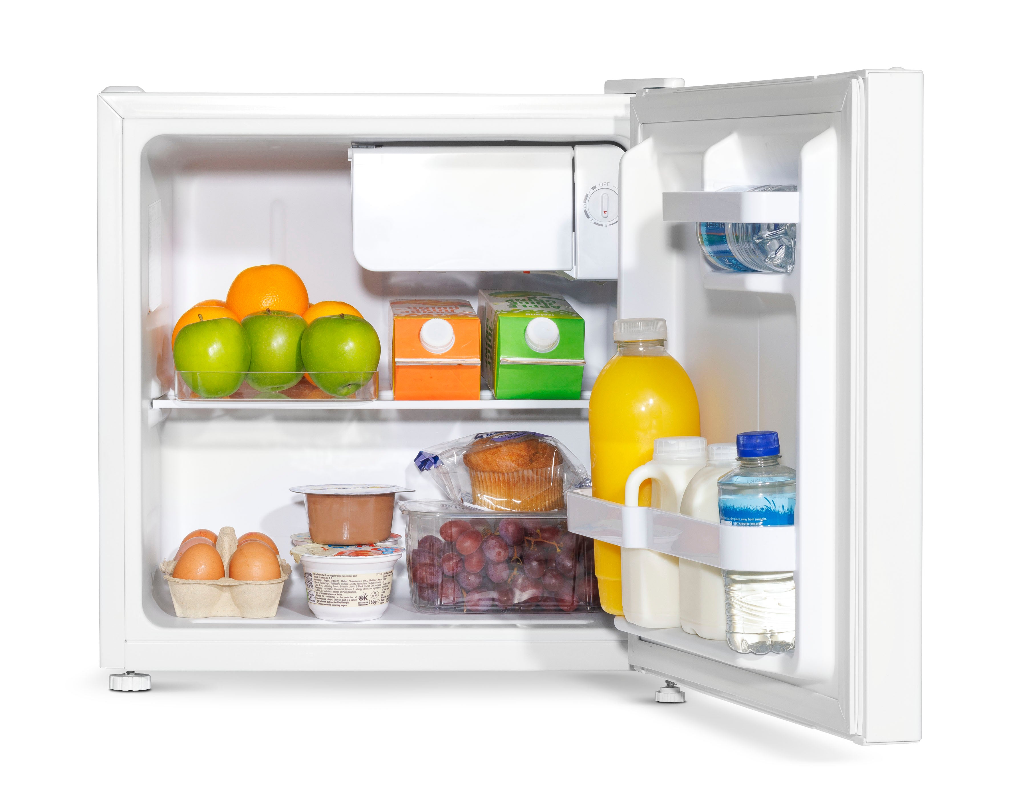Baridi 46L Mini Fridge with Ice Box - Adjustable Thermostat, Compact Tabletop Refrigerator for Home, Office, Dorm - Perfect for Beverages, Snacks & Skincare Storage