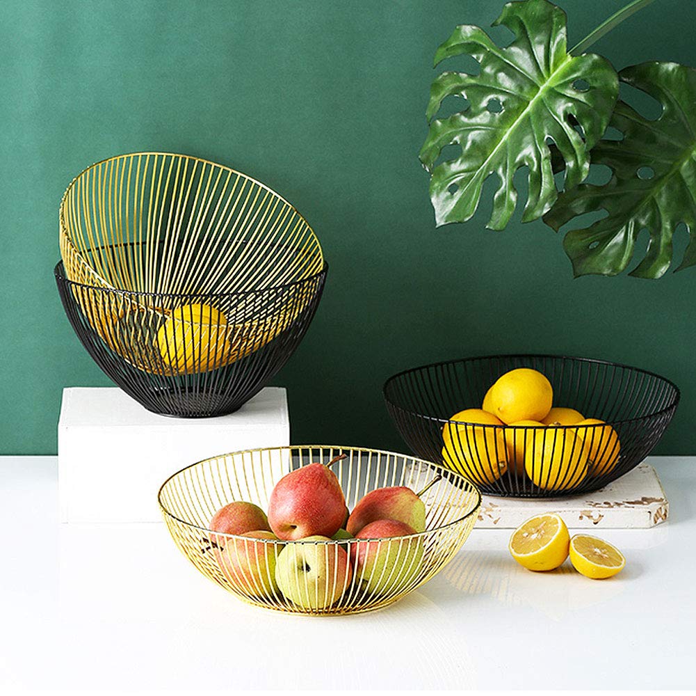 Stainless Steel Wire Fruit Basket - Round Metal Fruit Bowl for Kitchen Countertop | Durable & Stylish Fruit Holder for Apples, Bananas, Oranges | Perfect for Dining Table, Pantry Organization & Fresh Produce Display