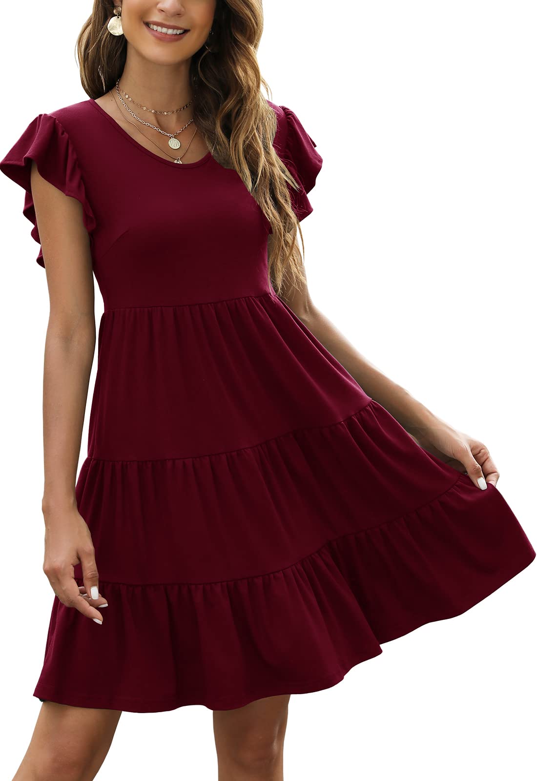 Lyrur Women's Sundress - Cute Ruffle Sleeve Mini Tiered Babydoll Dress for Wedding Guest, Casual Beach & Summer Wear | Black Flowy Dress for Vacation, Party & Outdoor Activities