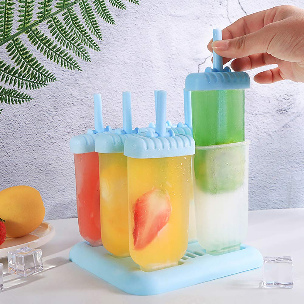 Ozera 6-Pack Reusable Popsicle Molds with Funnel & Cleaning Brush - Durable BPA-Free Ice Pop Maker for Homemade Frozen Treats - Perfect for Summer Snacks, Kids Parties & Healthy Desserts