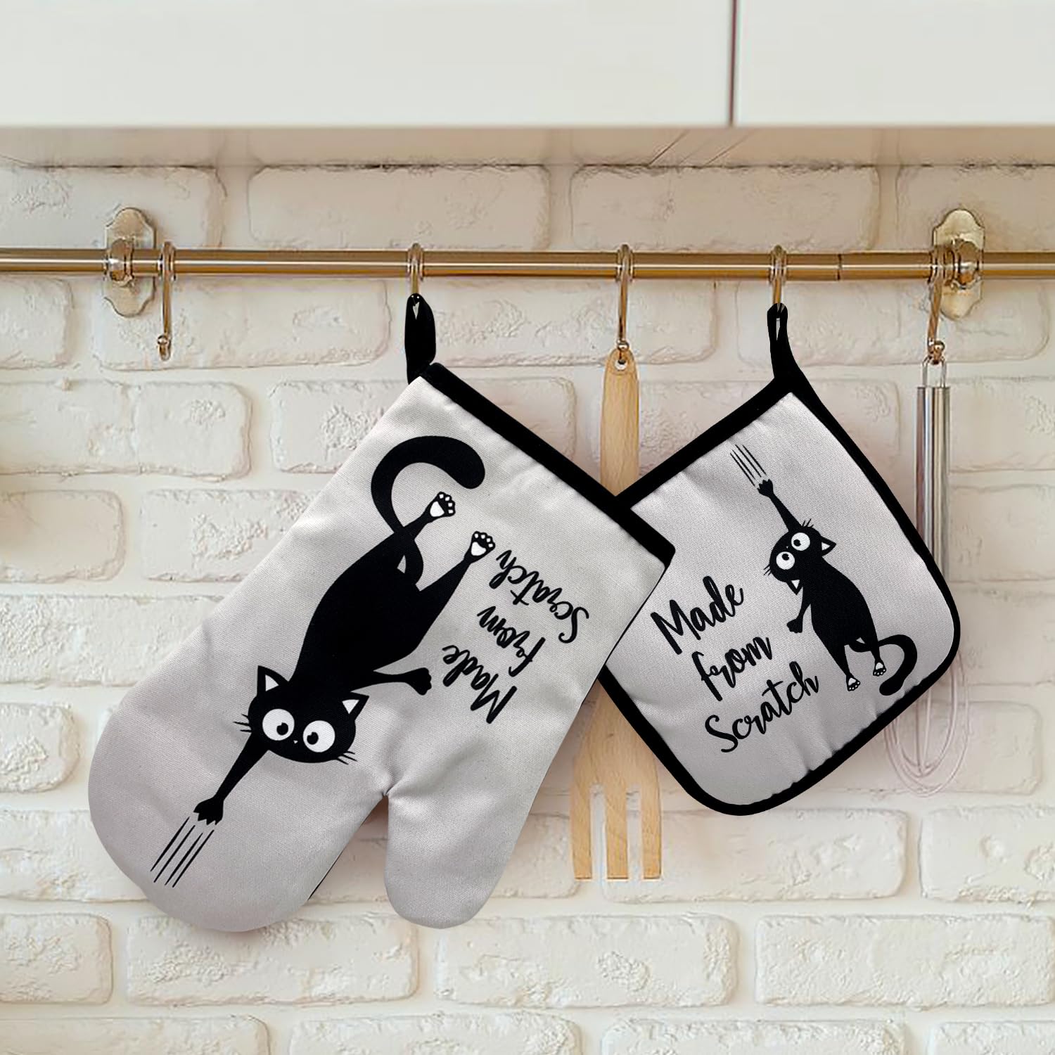 Premium Silicone Non-Slip Oven Mitts and Pot Holders Set of 2 - Funny Cat Design, Perfect Gift for Cat Lovers, Cat Mom Birthday Present - Ideal for Baking, Cooking, and Kitchen Safety