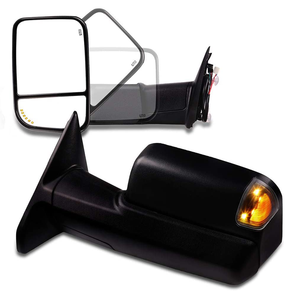 CCiyu Power Heated Towing Mirrors with Turn Signal - Fit for 2009-2017 Ram 1500/2500/3500 - Durable Car Side Mirrors for Enhanced Safety & Visibility (Perfect for Towing, Off-Roading & Winter Driving)