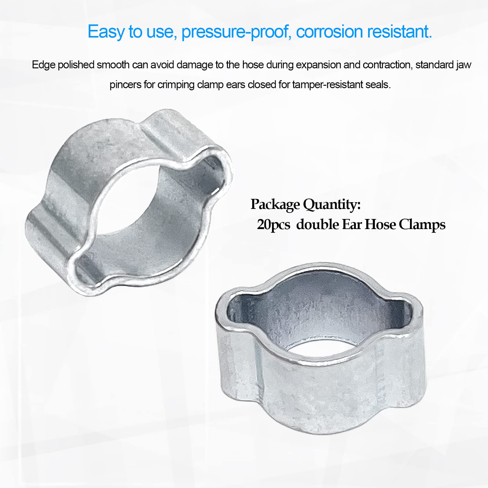 20pcs 5-7mm Adjustable Double Ear Hose Clamps - Zinc-Plated Steel for Plumbing & Automotive