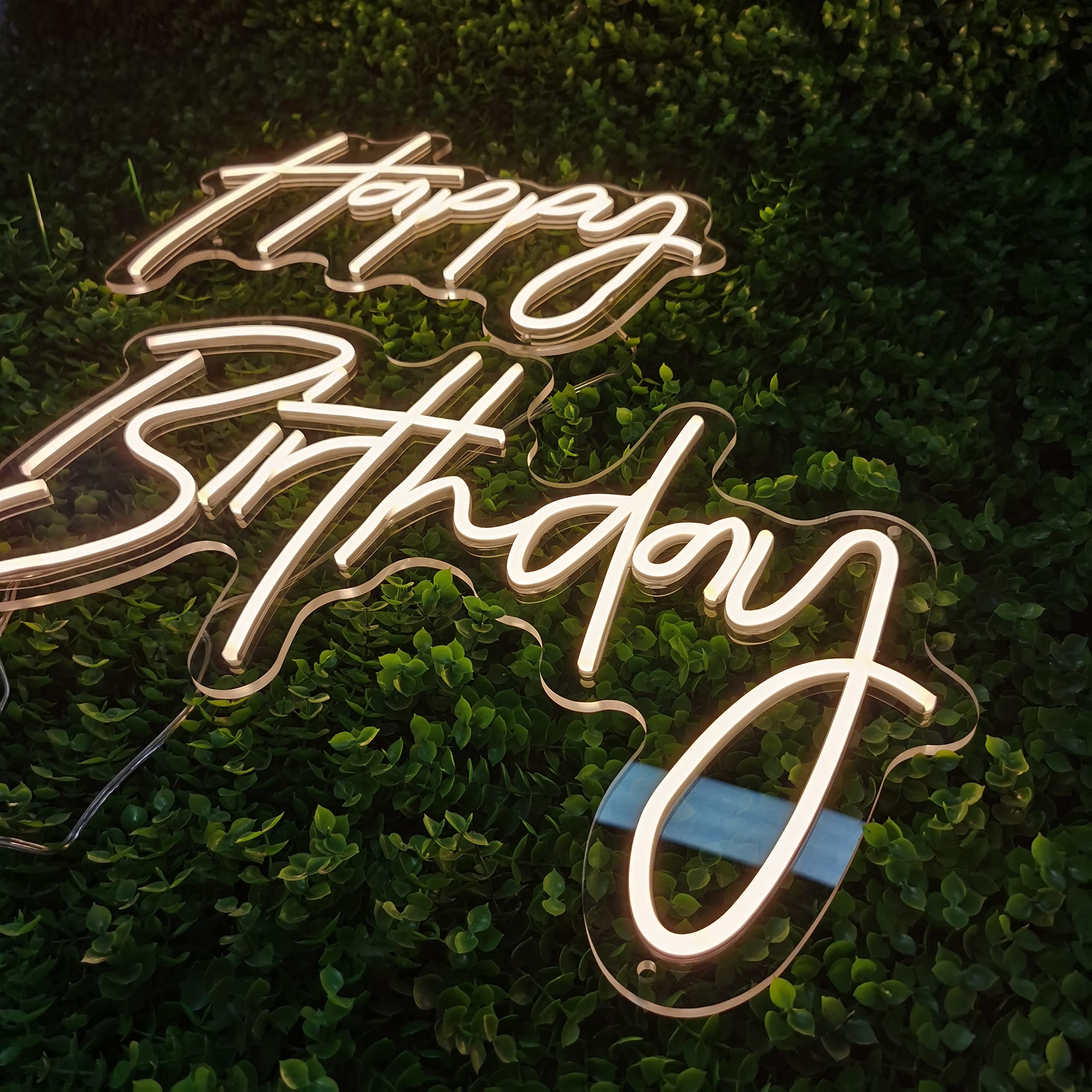 Happy Birthday Neon Signs - Large LED Light Up Sign for Party Decorations, Dimmable Switch (Warm White-2 Line) | Perfect for Birthday Backdrops, Home Decor & Event Lighting