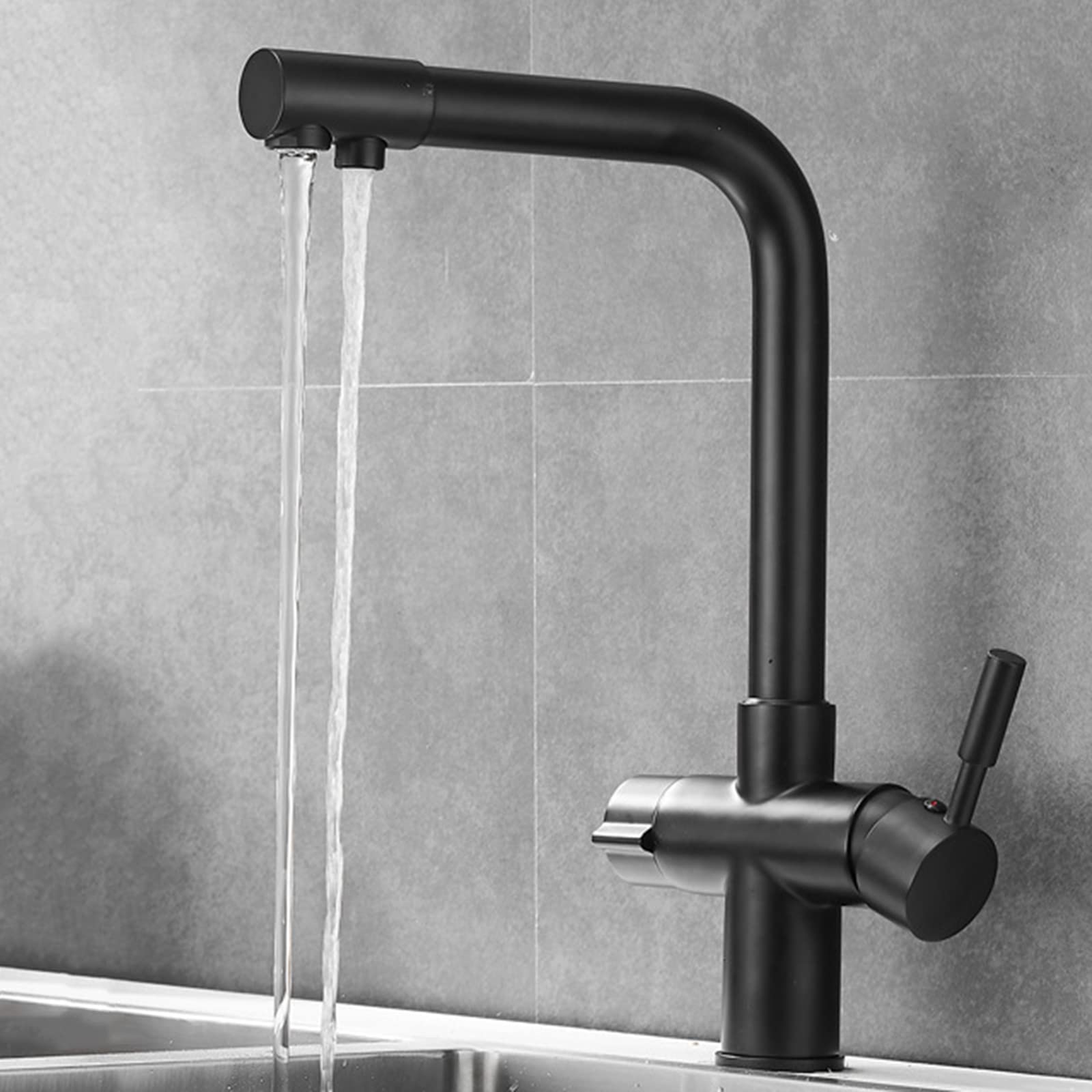 3-Way Black Brass Kitchen Faucet with Filter - Hot & Cold Water Mixer - Multi-Functional Pull Down Sprayer for Modern Kitchen Sink (Perfect for Cooking, Washing Dishes & Filling Pots)