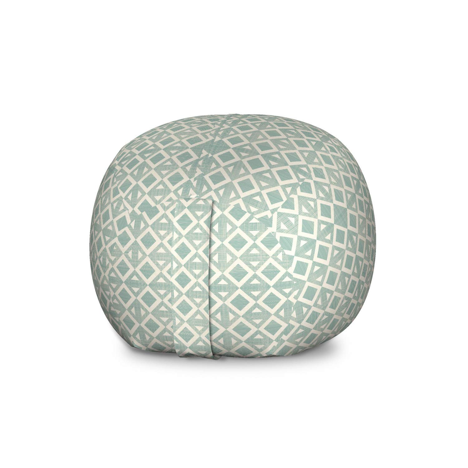 Ambesonne Geometric Toy Storage Bag Chair - Large Washable Stuffed Animal Organizer with Abstract Triangle & Rhombus Design in Seafoam & Off White - Perfect for Kids' Room, Playroom & Nursery Organization