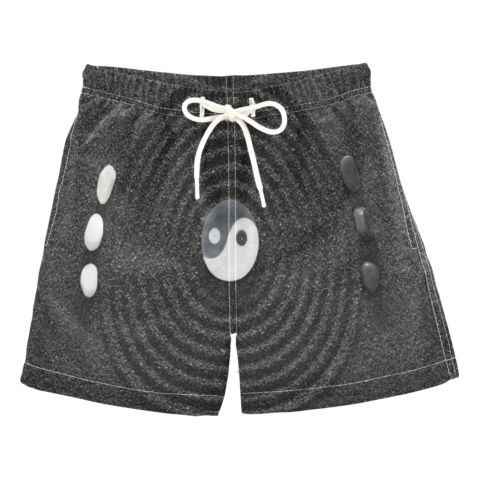 AMICHIC Boys Quick Dry Swim Trunks with Mesh Lining - Adjustable Waist Zen Garden Beach Shorts for Swimming, Surfing & Summer Activities