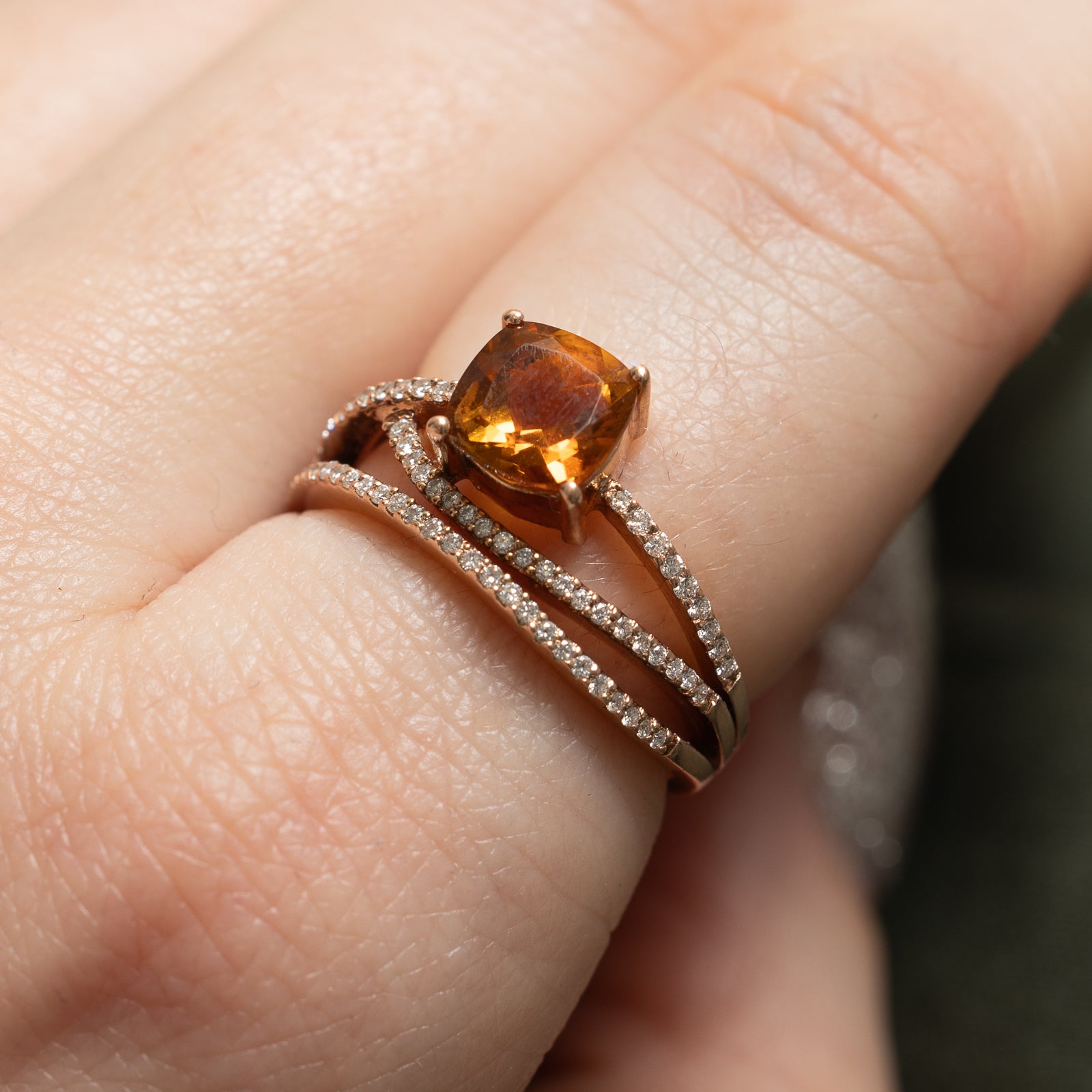 1.10ct Citrine & 0.26ctw Diamond Crossover Ring - Size 7.25 - Elegant Gemstone Jewelry for Women - Perfect for Weddings, Anniversaries & Special Occasions