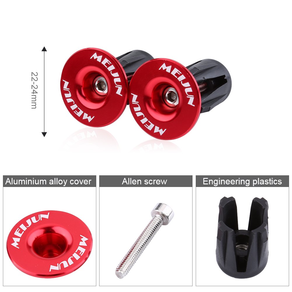 2pcs 22-24mm Aluminum Bike Handlebar End Plugs - Red Bar End Covers for Mountain & Road Bikes - Protect Handlebars & Enhance Grip for Cycling Safety