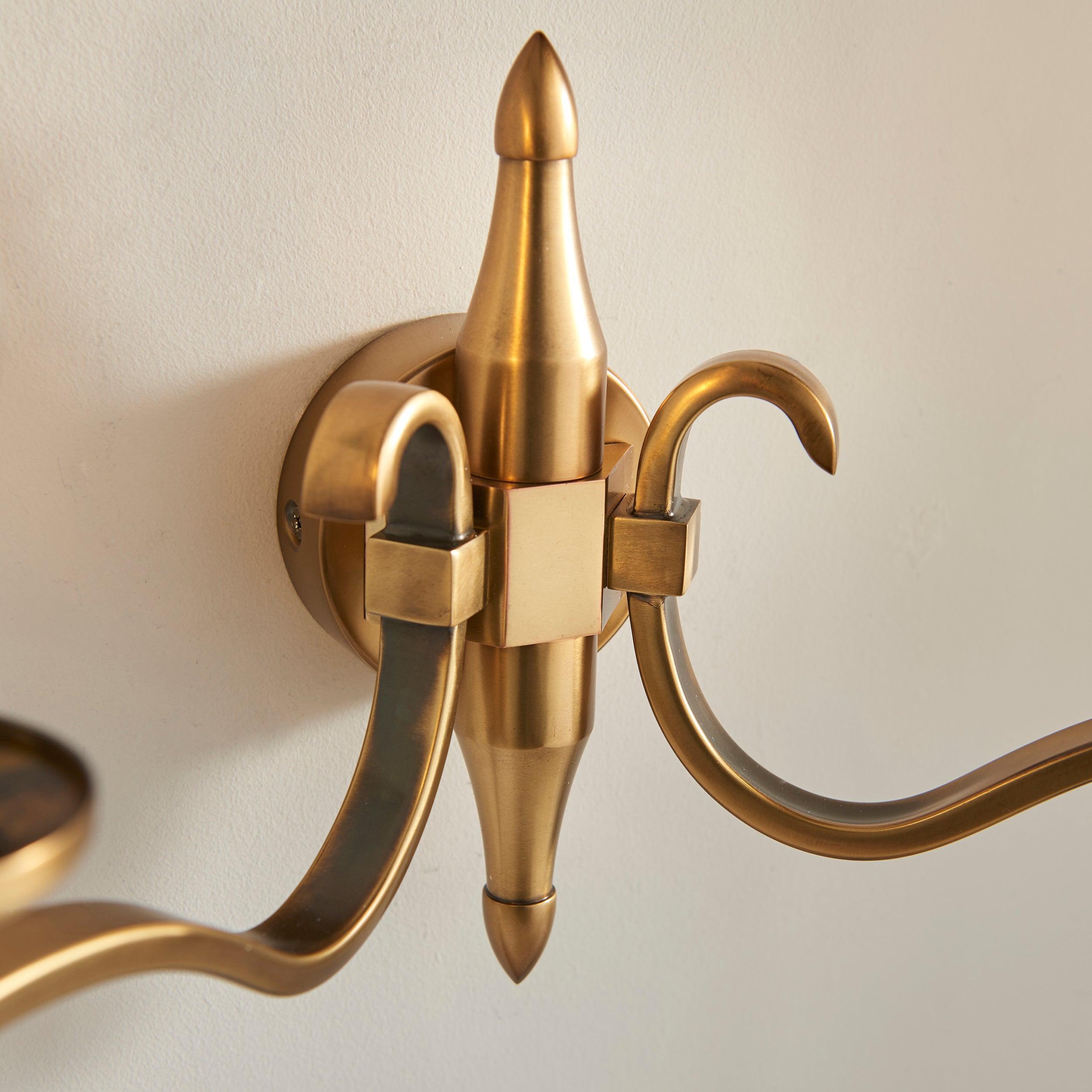 Columbia Brass Twin Wall Light with Cut Glass Shades - Vintage Style Sconce for Living Room, Bedroom, or Hallway Lighting