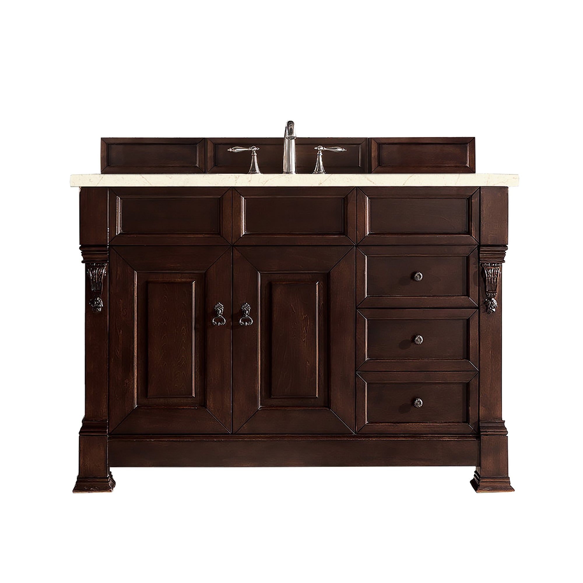 Brookfield 48 Inch Single Bathroom Vanity with Burnished Mahogany Base & 3CM Eternal Marfil Quartz Countertop - Modern Bathroom Storage Solution for Small Spaces