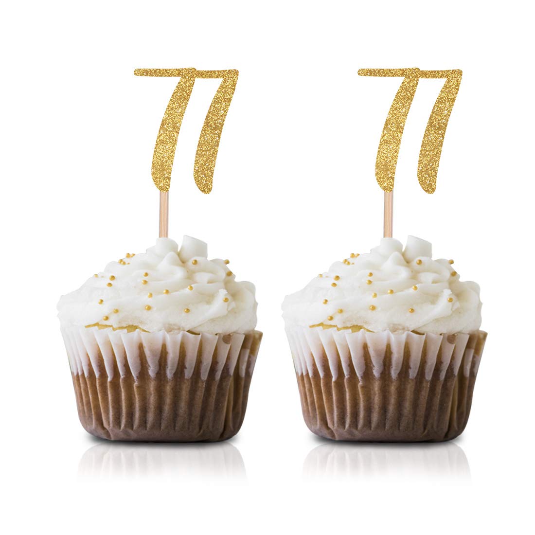 24-Pack Gold Happy 77th Birthday Cupcake Toppers with Glitter Numbers - Elegant Party Decorations for Anniversary Celebrations, Retirement Parties & Milestone Birthday Events