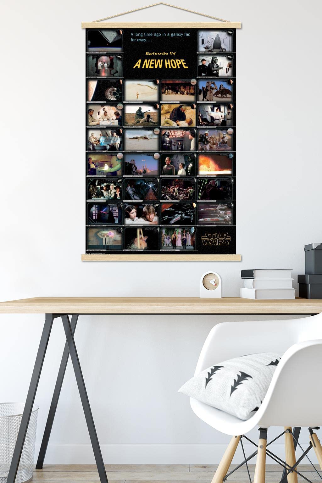 Star Wars: A New Hope Movie Poster 22.375x34 Inches - Premium Framed Wall Art with Beechwood Hanger | Home Theater Decor, Bedroom Wall Art, Gift for Sci-Fi Fans