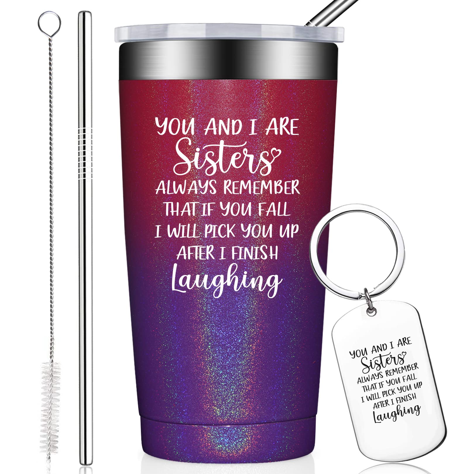BIRGILT 20oz Sister Tumbler with Keychain - Perfect Sister Gifts for Birthday, Mother's Day, Christmas - Funny & Heartwarming Present for Big Sister, Little Sister, Sister-in-Law - Ideal for Coffee, Tea, Work, School & Travel