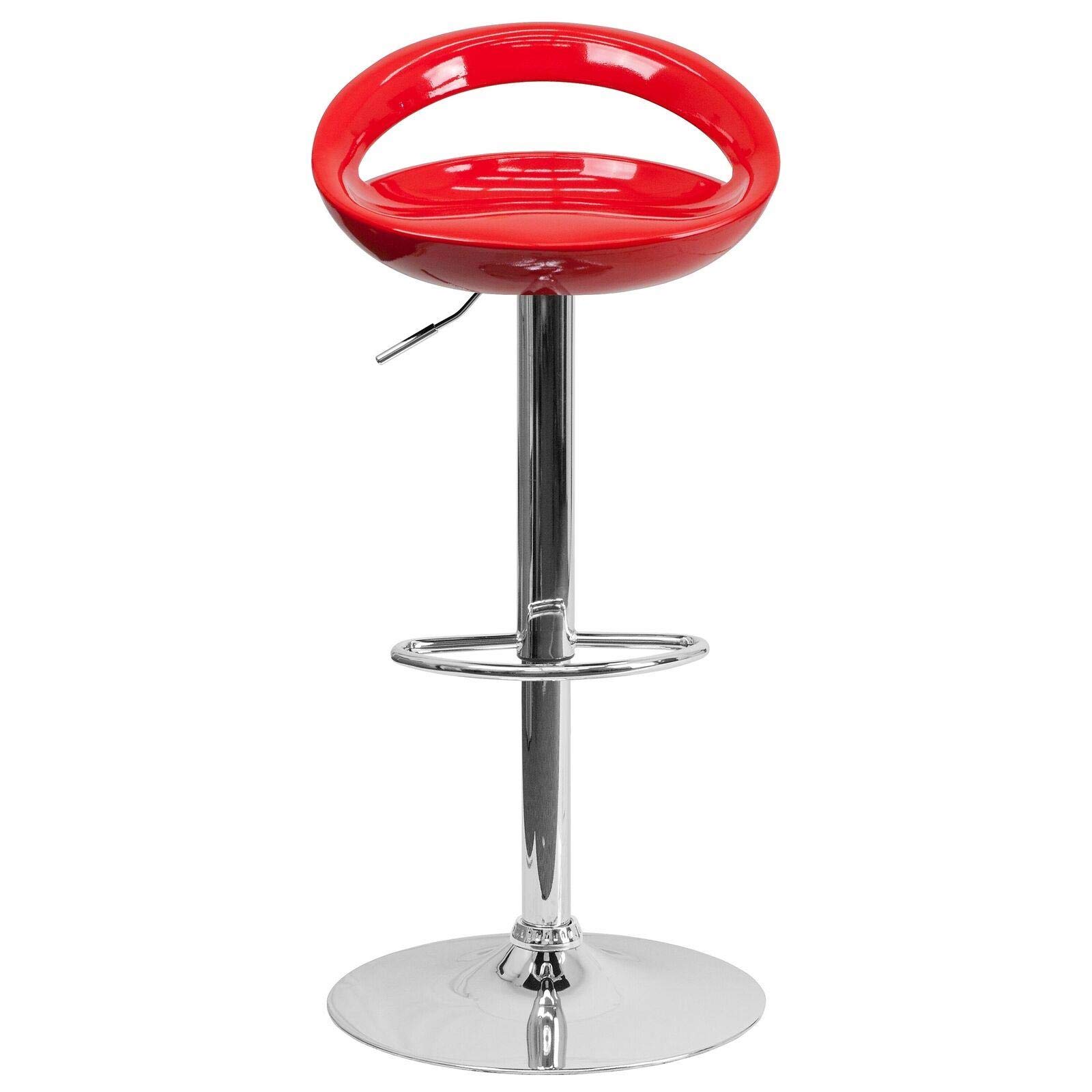 Adjustable Height Red Plastic Bar Stool with Chrome Base - Modern Swivel Kitchen Island Stool for Counter, Dining & Home Decor - Perfect for Kitchen, Bar, Cafe & Restaurant Use