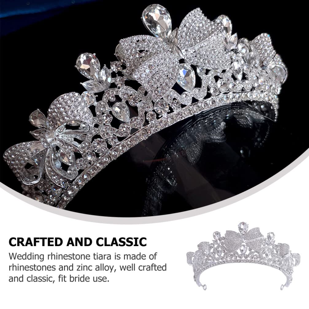 FRCOLOR Rhinestone Wedding Tiara for Bride - Elegant Crown Bow Bridal Headpiece for Women, Zinc Alloy Bridal Accessories with Sparkling Rhinestones - Perfect for Wedding Ceremony, Bridal Shower, and Special Occasions