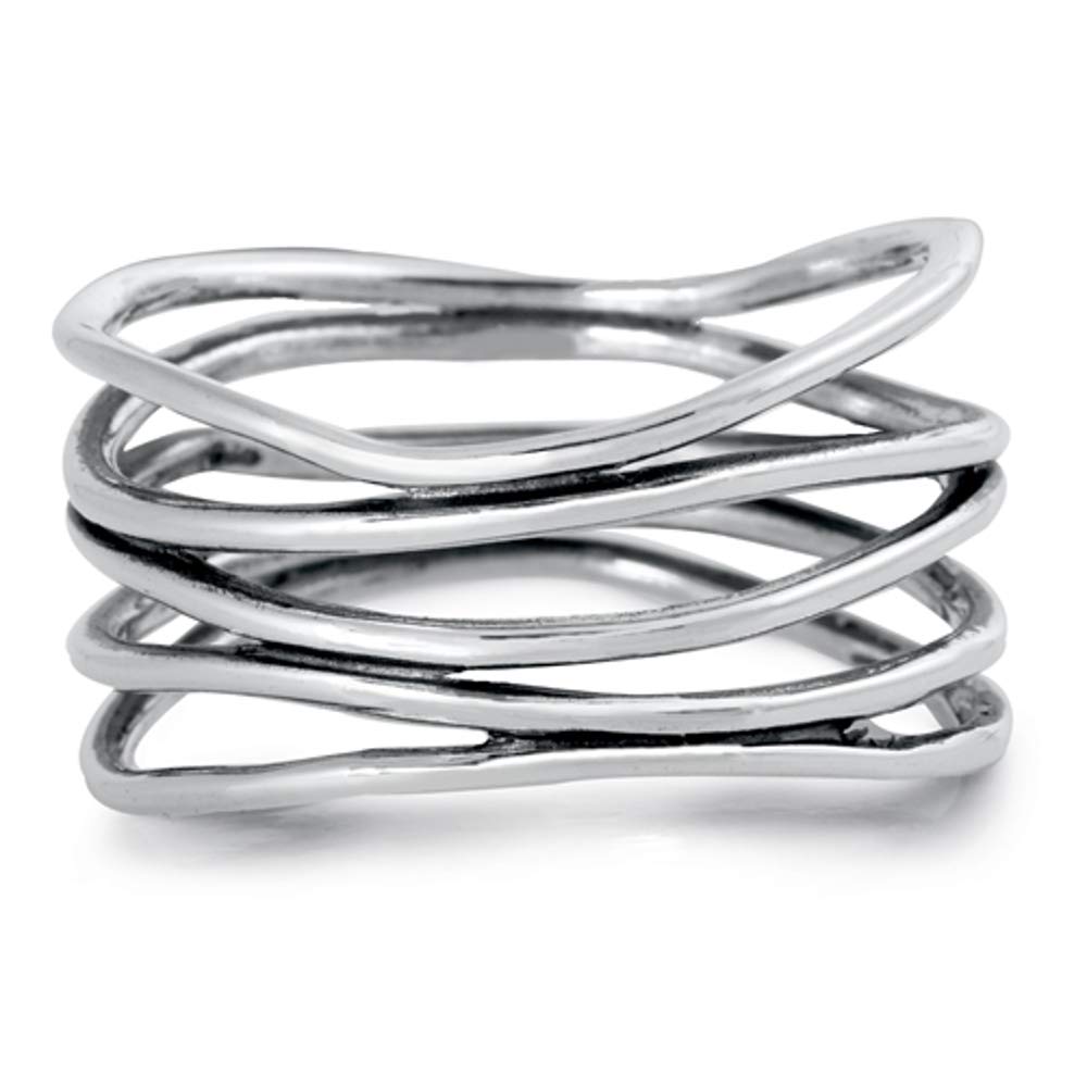 925 Sterling Silver 5-Band Coil Ring with Gift Box for Women's Fashion