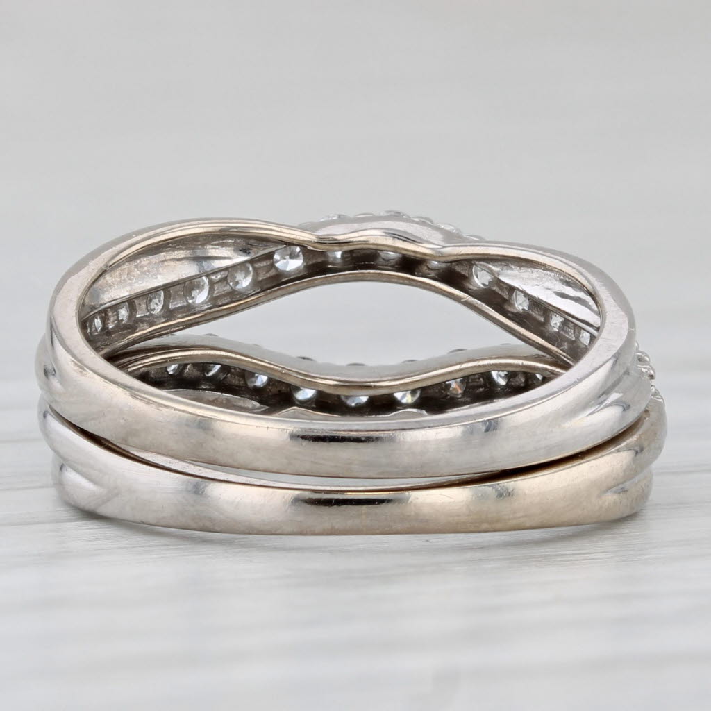 0.46ctw Diamond Contoured Wedding Band Set in 14k White Gold - Matching Bridal Rings for Women, Perfect for Engagement, Anniversary & Vow Renewal Ceremonies