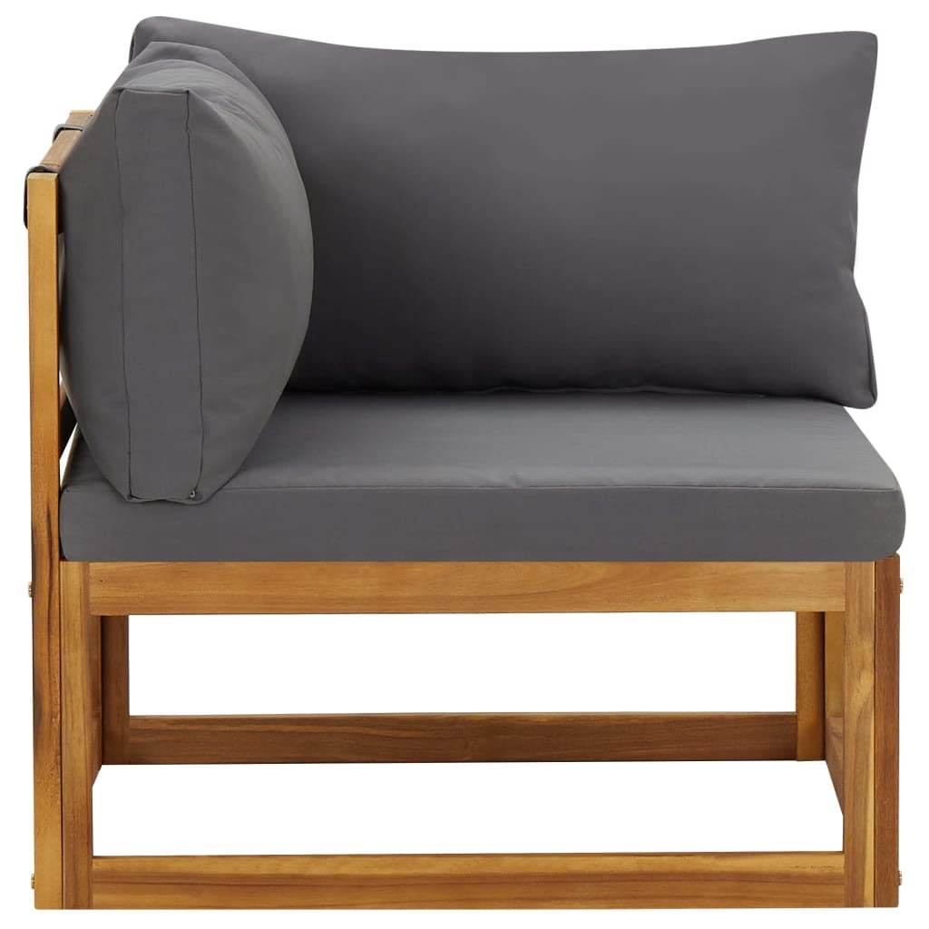 Modular Outdoor Sectional Corner Sofa Set - Solid Acacia Wood Frame with Dark Gray Weather-Resistant Cushions, 27.6
