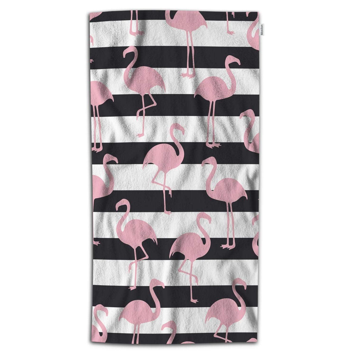 Soft Microfiber Flamingo Bath Towel - Tropical Pink Flamingos with Black & White Stripes - 32x64 Inch Green Beach & Bath Towel for Women | Perfect for Pool, Spa, Beach & Bathroom Use