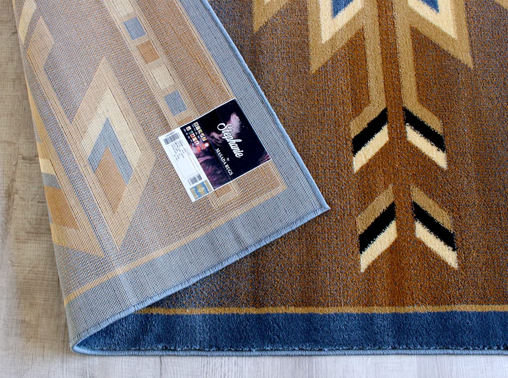 Masada Southwest 4'x5' Native American Area Rug - Blue Tribal Design Handmade Wool Rug for Living Room, Bedroom & Boho Decor