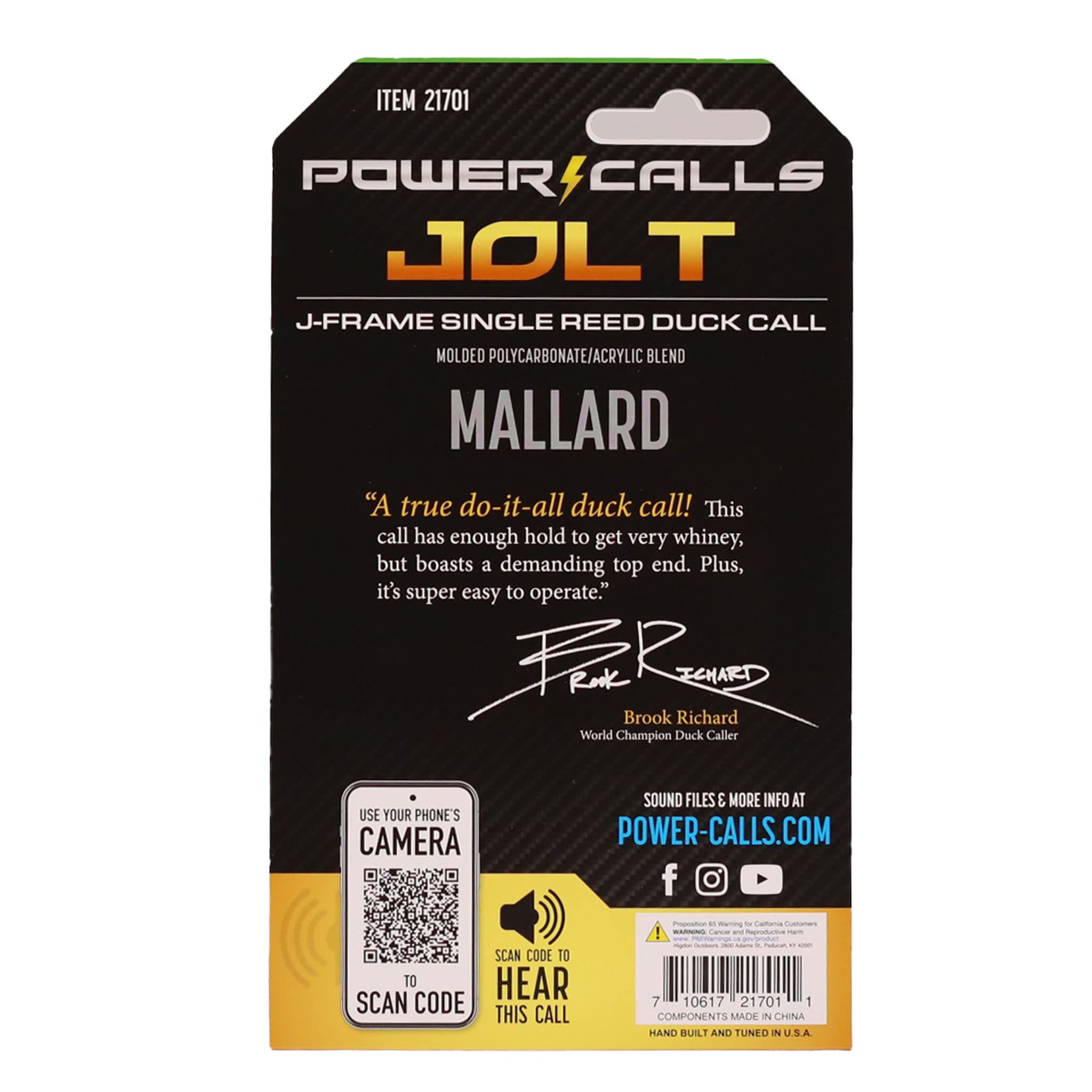 Premium Mallard Duck Call - Jolt J-Frame Single Reed Duck Caller for Hunting - Stealth Black Design - Perfect for Waterfowl Hunting & Outdoor Adventures