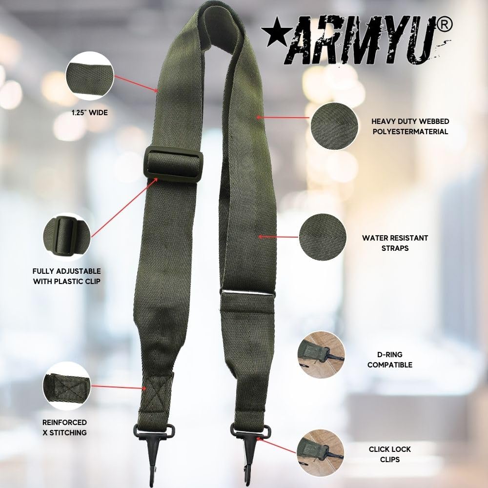 ARMYU Heavy Duty Utility Shoulder Strap - Universal Replacement for Duffel Bags, Luggage & Backpacks (Black/Olive Drab) - Perfect for Travel, Gym & Outdoor Adventures