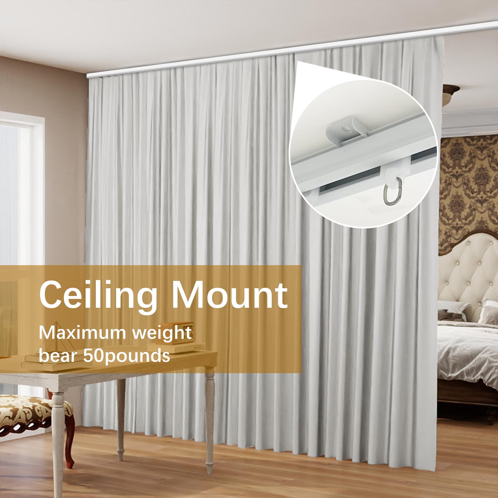 Easy to Install Ceiling & Wall Mount Curtain Track - White Room Divider for Living Room, Bedroom & Shower (3FT to 6FT) | Perfect for Home Partition, Privacy Screen & Decorative Drapes