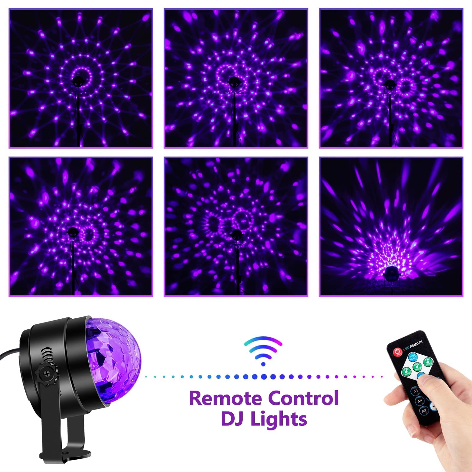 6W UV Black Light LED Disco Ball with Remote Control - Sound Activated Strobe Lights for Glow Party, Halloween, Christmas & Birthday Decorations (4 Pack) - Perfect for Nightclubs, Raves, Home Dance Parties & DJ Events