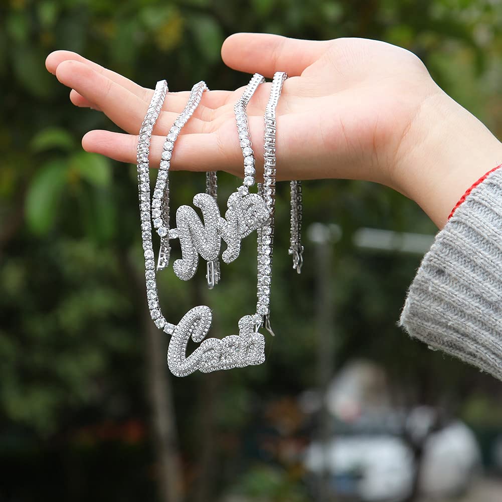 Custom Iced Out Name Necklace - Personalized Hip Hop Bling Diamond Pendant with 20