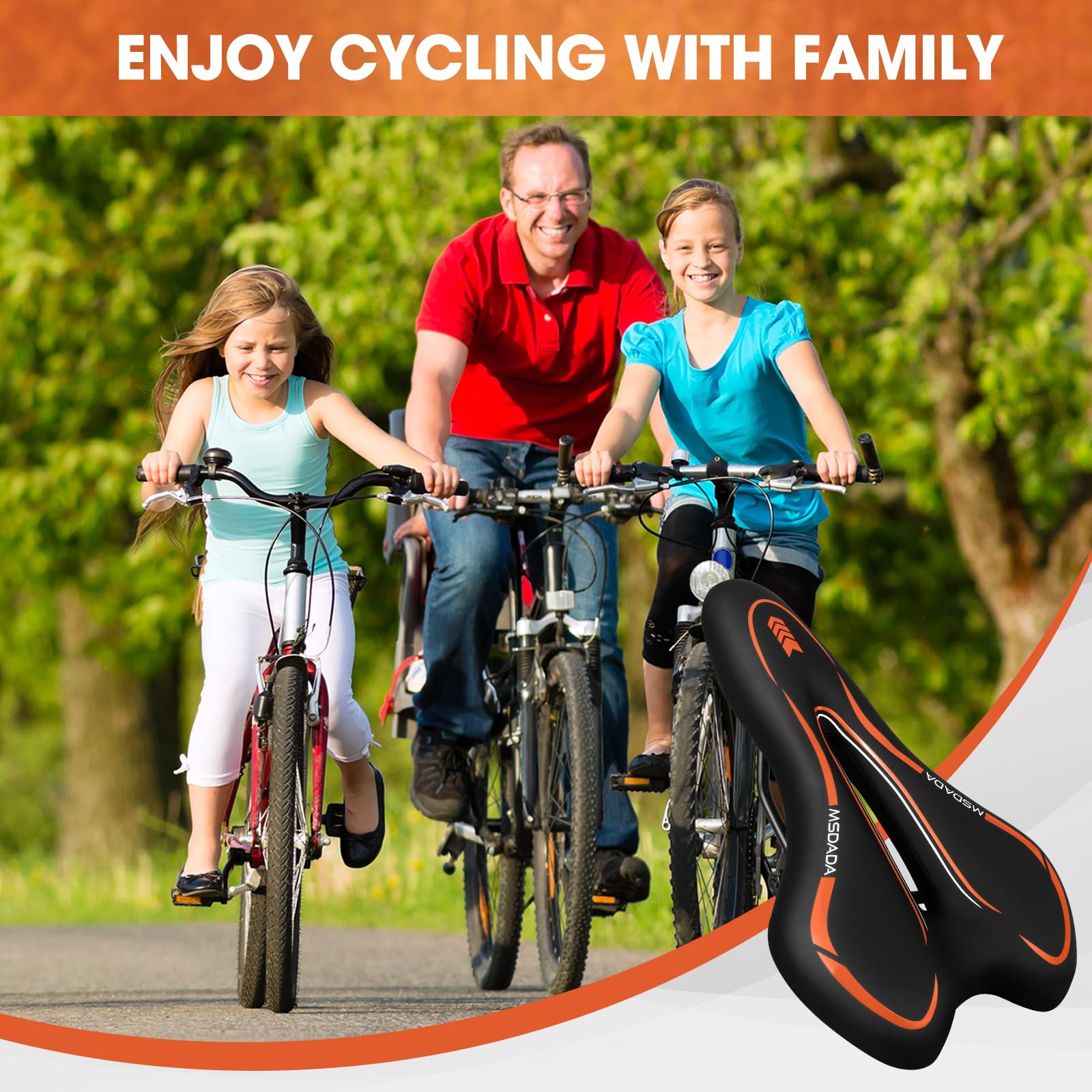 MSDADA Gel Bike Seat - Ultra Comfortable Mountain Bike Saddle with Soft Cushion for Men & Women - Waterproof Bicycle Seat for Road, City & Exercise Bikes - Perfect for Long Rides, Commuting & Indoor Cycling Workouts