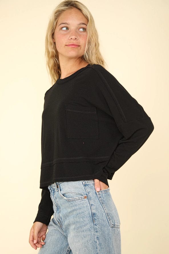 Stylish Black Long Sleeve Pocket T-Shirt for Women - Casual & Comfortable Everyday Wear | Perfect for Work, Outings & Layering