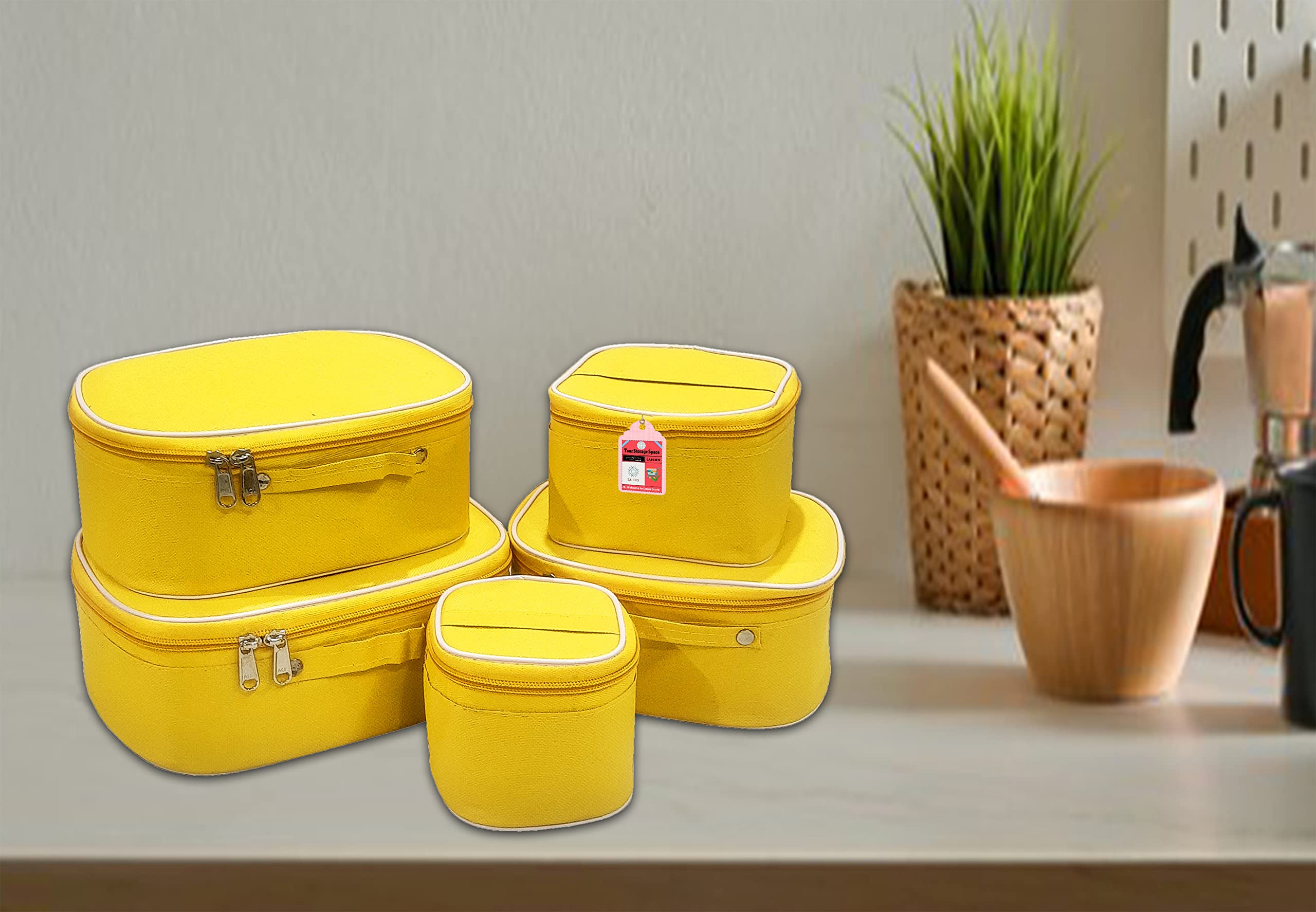 5-Piece Cosmetic Set - Waterproof & Washable Travel Makeup Organizer with Zipper - Large, Medium & Small Purse-Sized Toiletry Bags (Mustard) | Perfect for Travel, Gym & Daily Organization