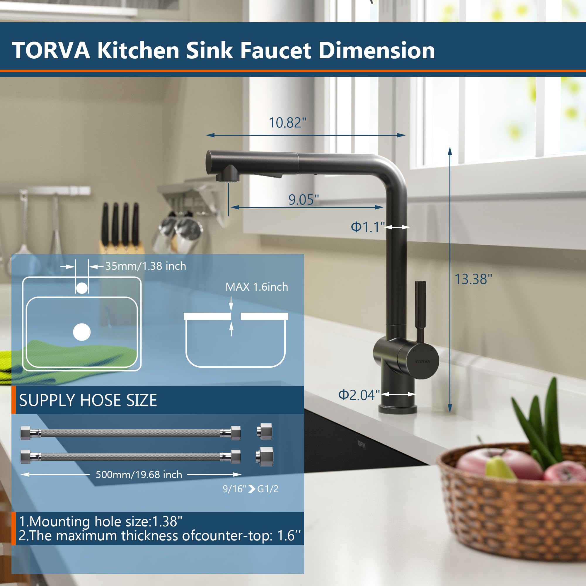 TORVA Matte Black Kitchen Faucet with Pull Down Sprayer - Stainless Steel Single Handle Sink Faucet for Modern Kitchens | Perfect for Cooking, Washing Dishes & Food Prep