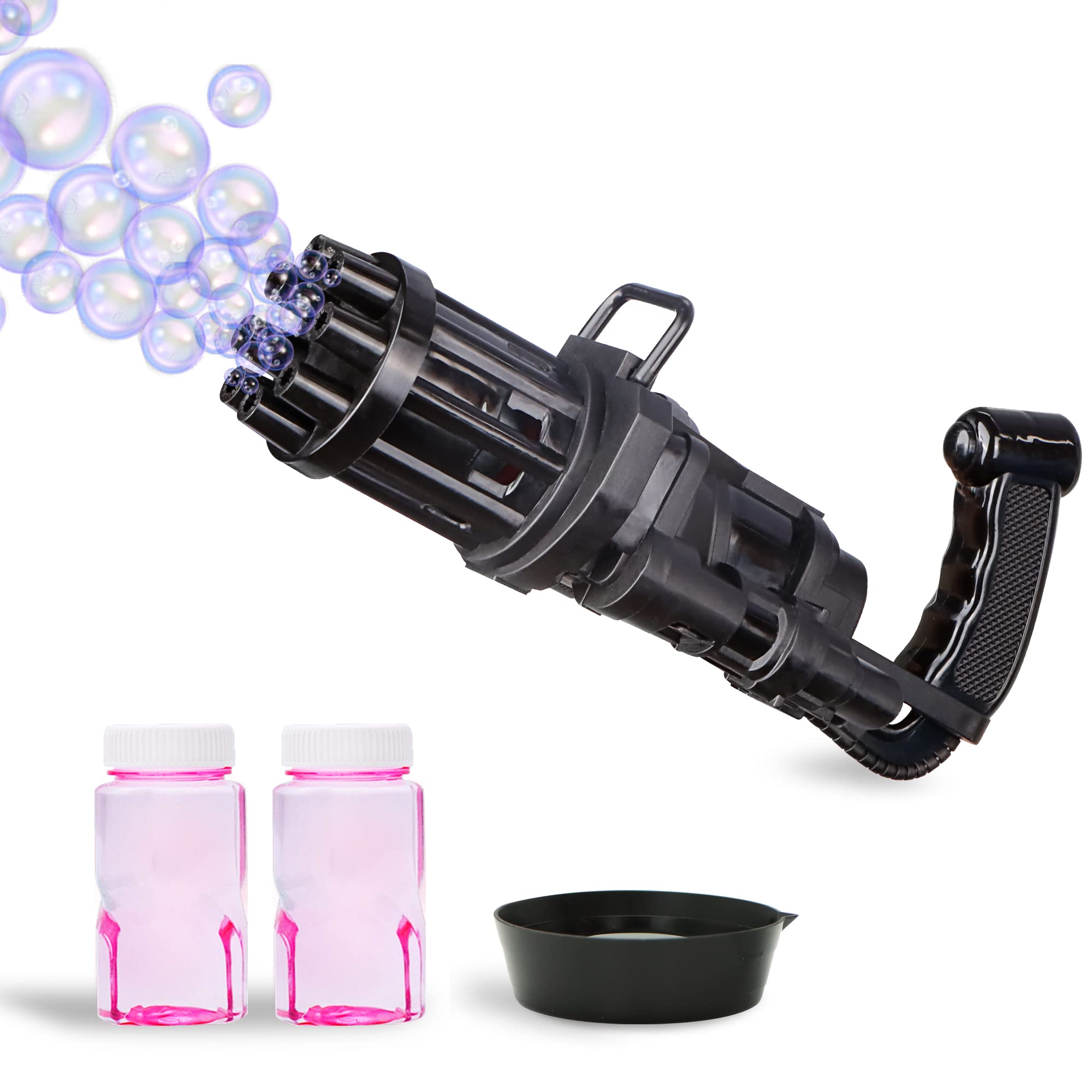 JOYIN Electric Bubble Machine Blower Toy for Kids - 8-Hole Automatic Bubble Maker with Bubble Solution - Outdoor Summer Party Toy for Boys & Girls - Perfect for Birthday Parties, Backyard Play & Park Fun (Black)