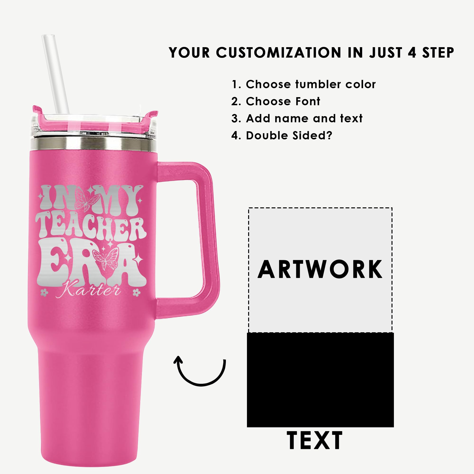 Personalized Teacher Tumbler 40oz - Laser Engraved Insulated Cup with Straw - Perfect for Graduation & Thank You Gifts