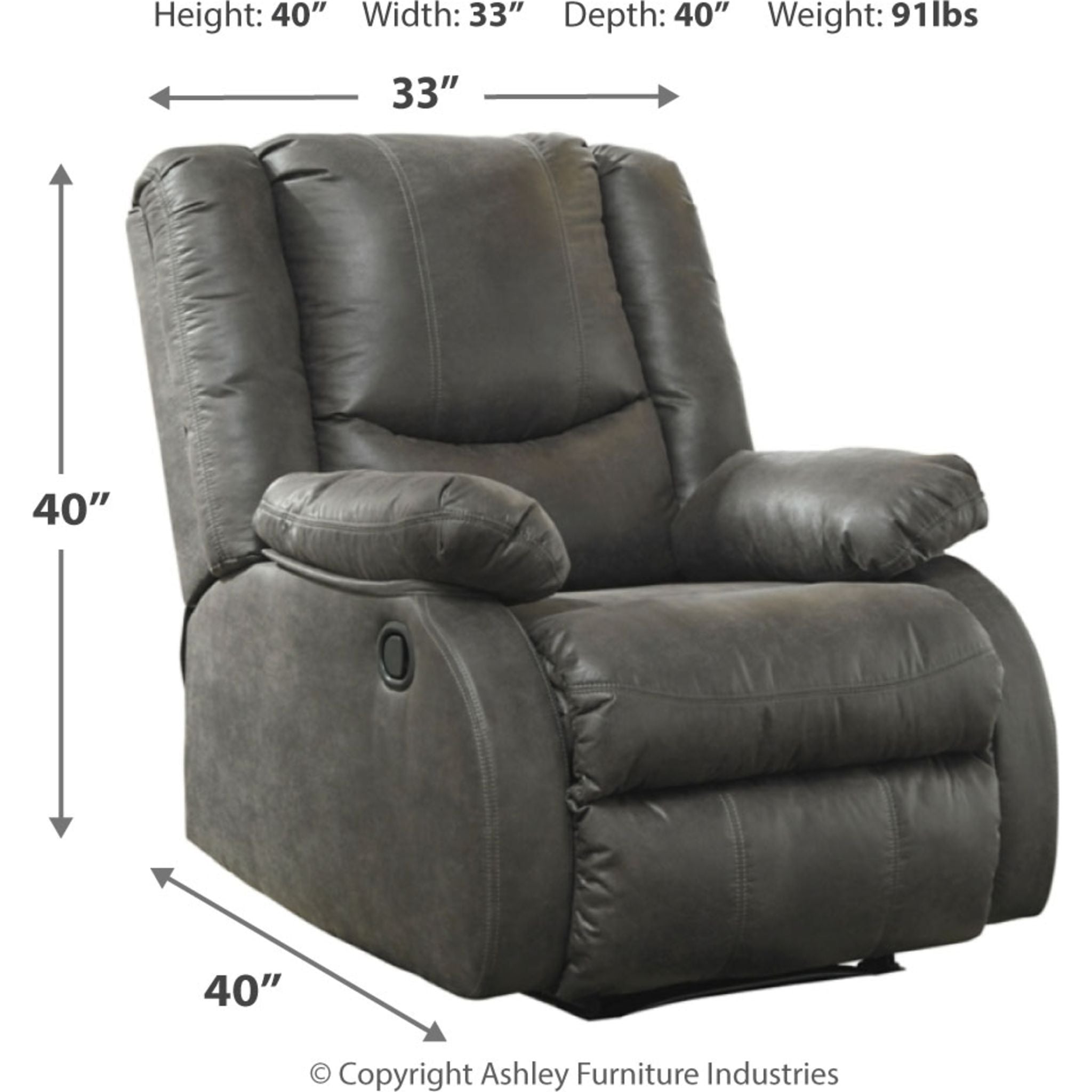 Bladewood Wall Hugger Recliner Chair - Space Saving Reclining Sofa for Small Living Rooms, Apartments & Home Theater - Comfortable Leather Lounge Chair with Adjustable Backrest