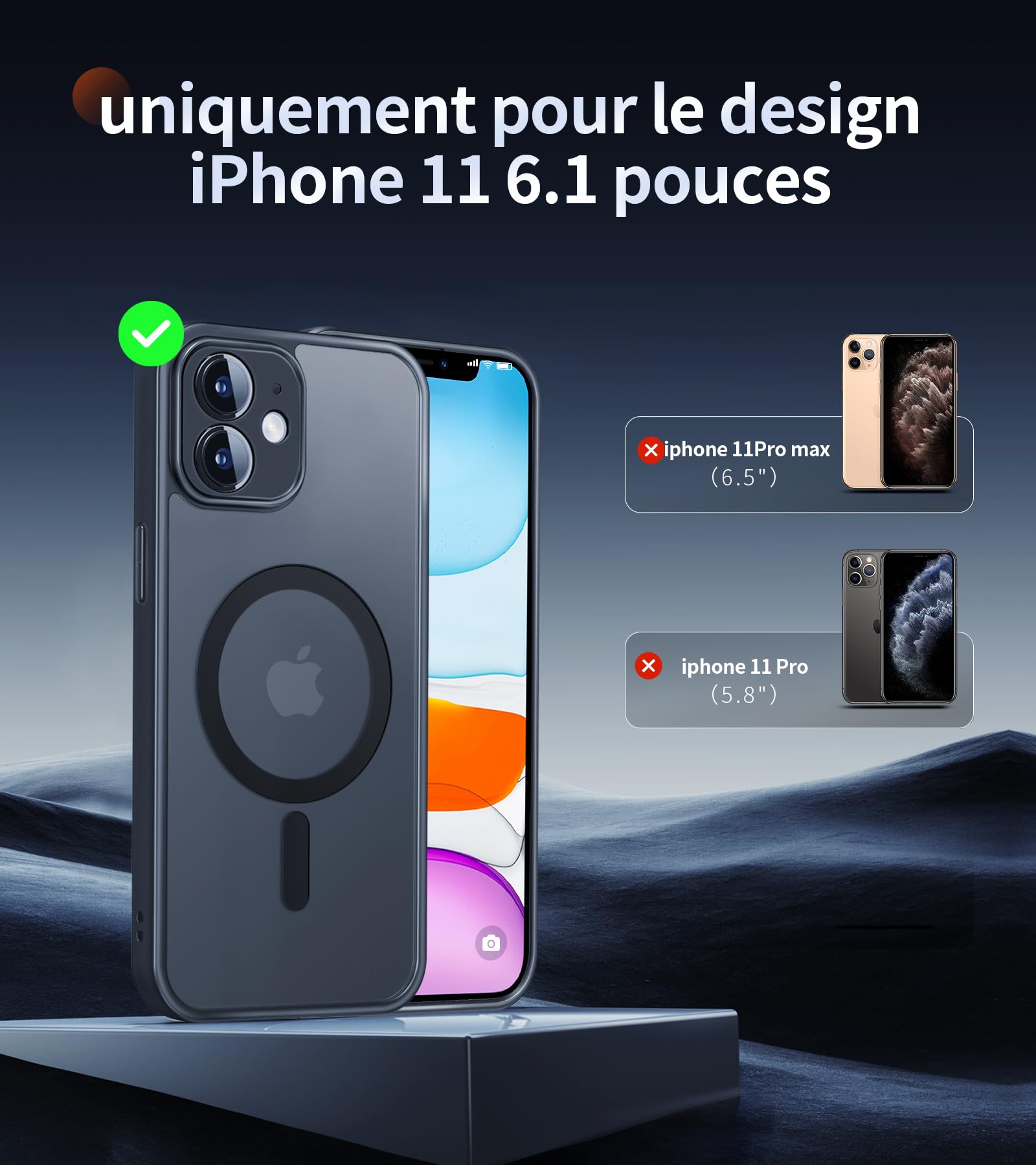 Magnetic Case for iPhone 11 with 2 Tempered Glass Screen Protectors | Magsafe Compatible | Full Lens Protection | Slim Matte Translucent Shockproof Cover - Perfect for Daily Use, Travel & Outdoor Activities (Black)