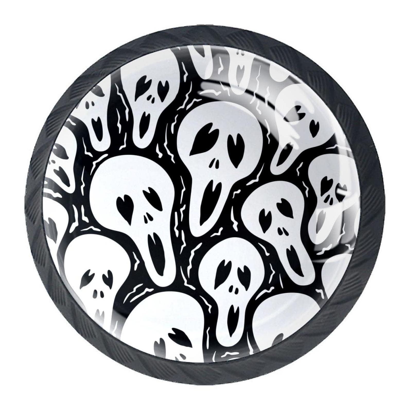 4 Pack Black White Skull Cabinet Knobs - for Kitchen & Dresser Drawers - Gothic Home Decor