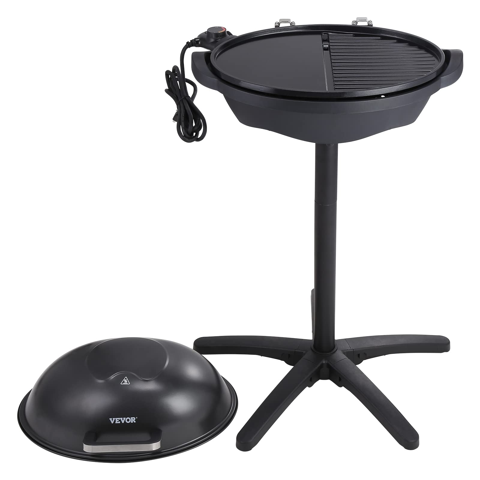 VEVOR 1800W Electric Grill for Indoor & Outdoor Use - 200 Sq.in Non-Stick Ceramic BBQ Grill with 2 Zone Cooking, Adjustable Temperature & Removable Stand - Perfect for Backyard Parties, Camping & Patio Dining