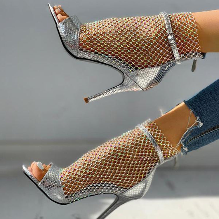 Sparkling Rhinestone Open Toe High Heels for Women - Elegant Party Shoes for Prom, Wedding & Evening Events