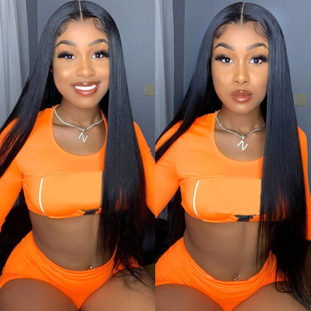 13x4 Straight Lace Front Wigs Human Hair - 180% Density Pre Plucked Brazilian Virgin Hair 26 Inch HD Transparent Lace Wig with Baby Hair & Natural Hairline for Women | Perfect for Daily Wear, Parties & Special Occasions