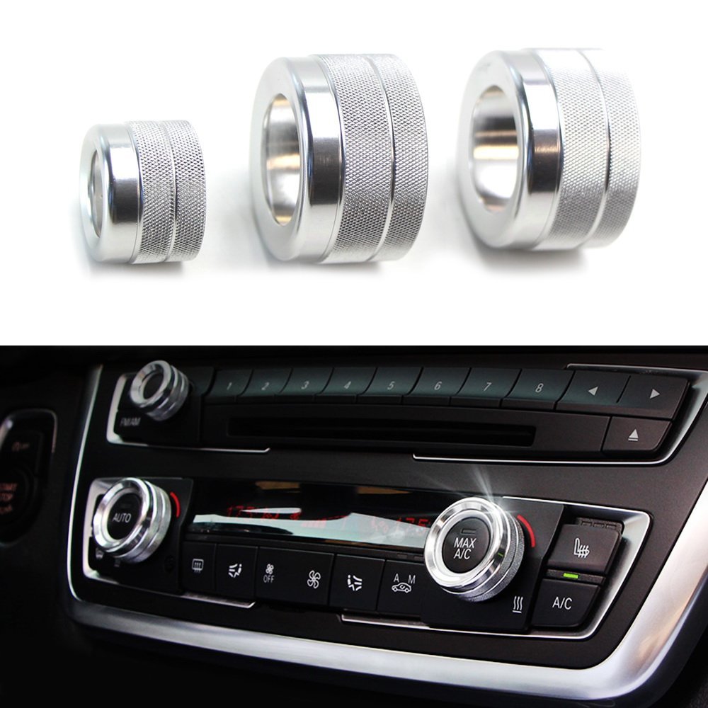 3-Piece Silver AC Climate Control & Radio Volume Knob Ring Covers for BMW 5 6 7 Series - Upgrade Interior Accessories for Enhanced Driving Comfort