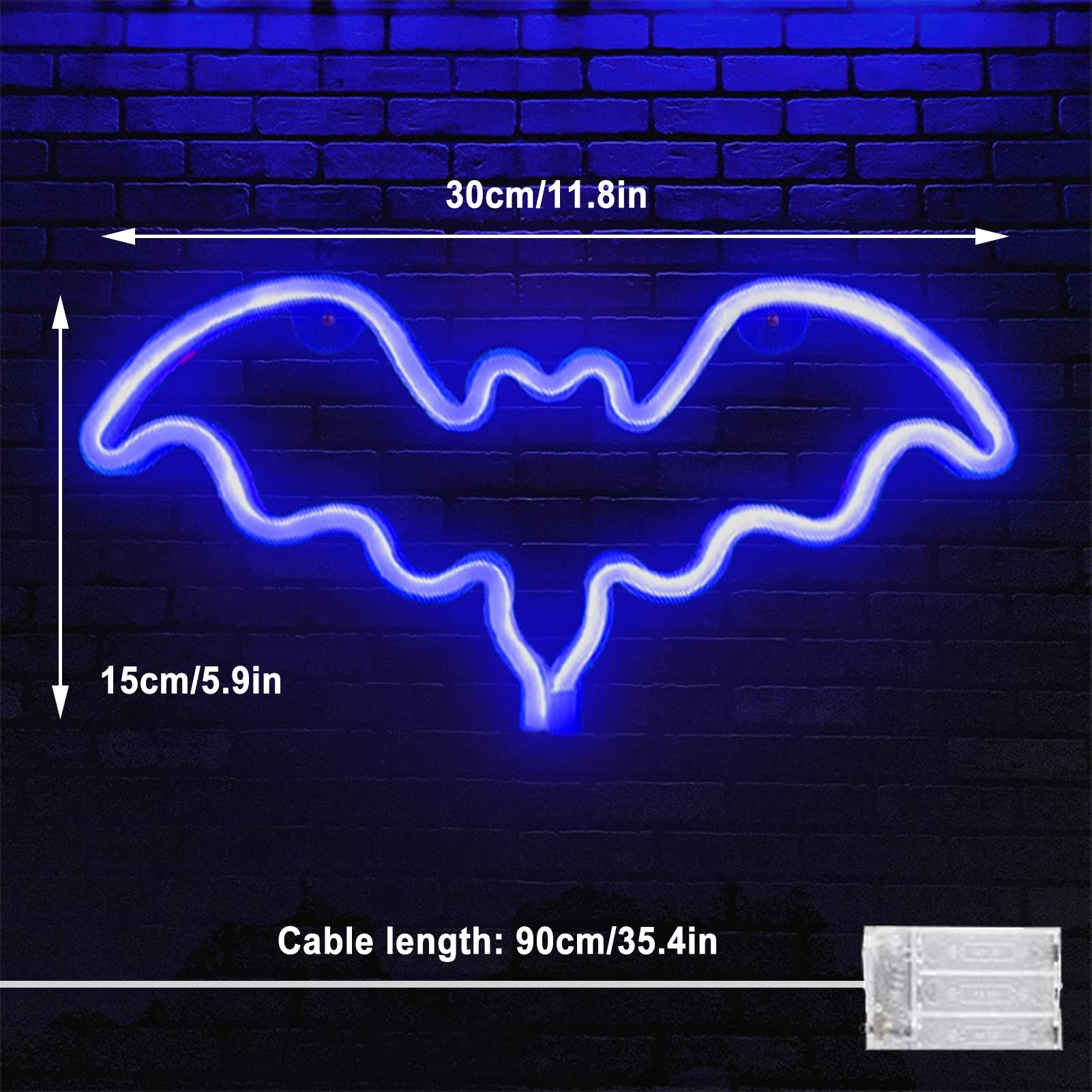Halloween Bat Neon Sign - LED Wall Decor for Halloween Party, Bar, Room & Kids Gift | Battery Powered Blue Neon Light Lamp for Spooky Home Decor & Themed Events