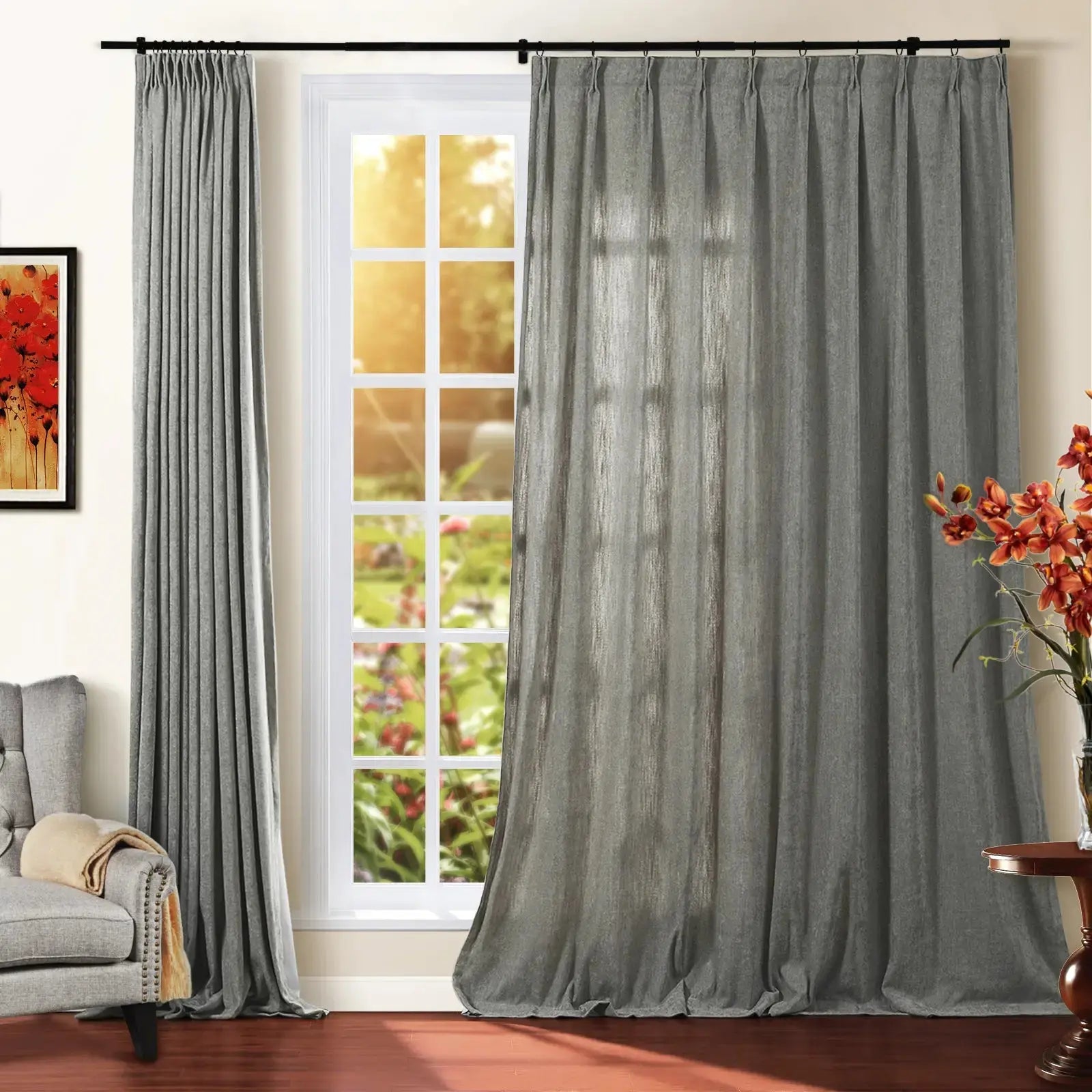 Premium Tino Heavyweight Chenille Pleated Curtains - Elegant Blackout Drapes for Living Room & Bedroom - Soft Textured Thermal Insulated Window Treatments for Home Decor