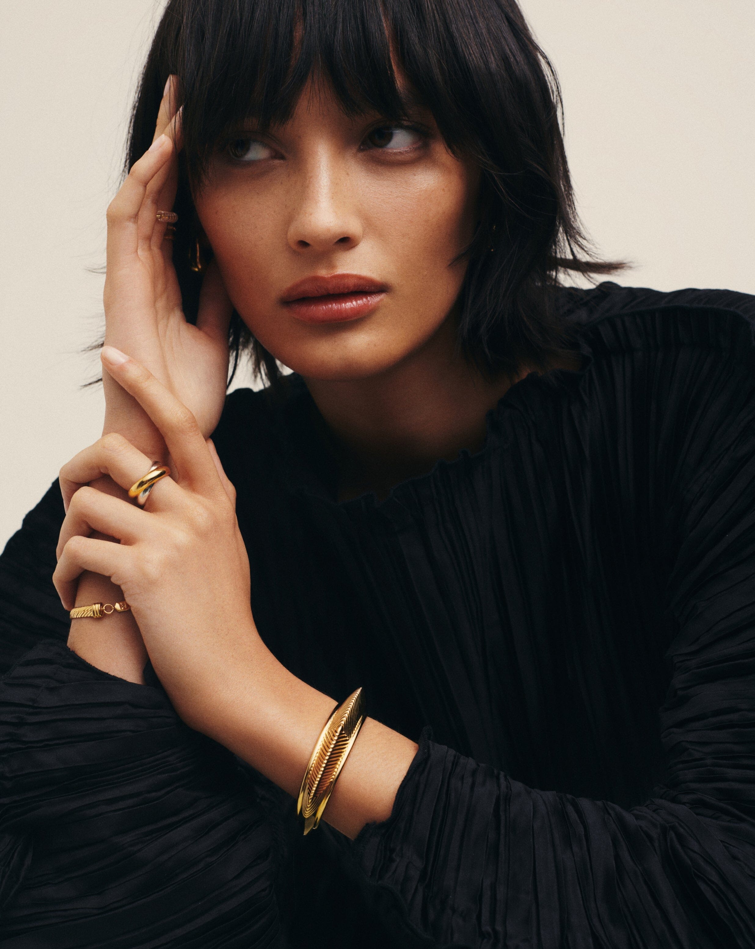 Hera Dome Ridge Statement Cuff Bracelet - 18k Gold Plated Women's Fashion Jewelry for Party, Wedding & Evening Wear