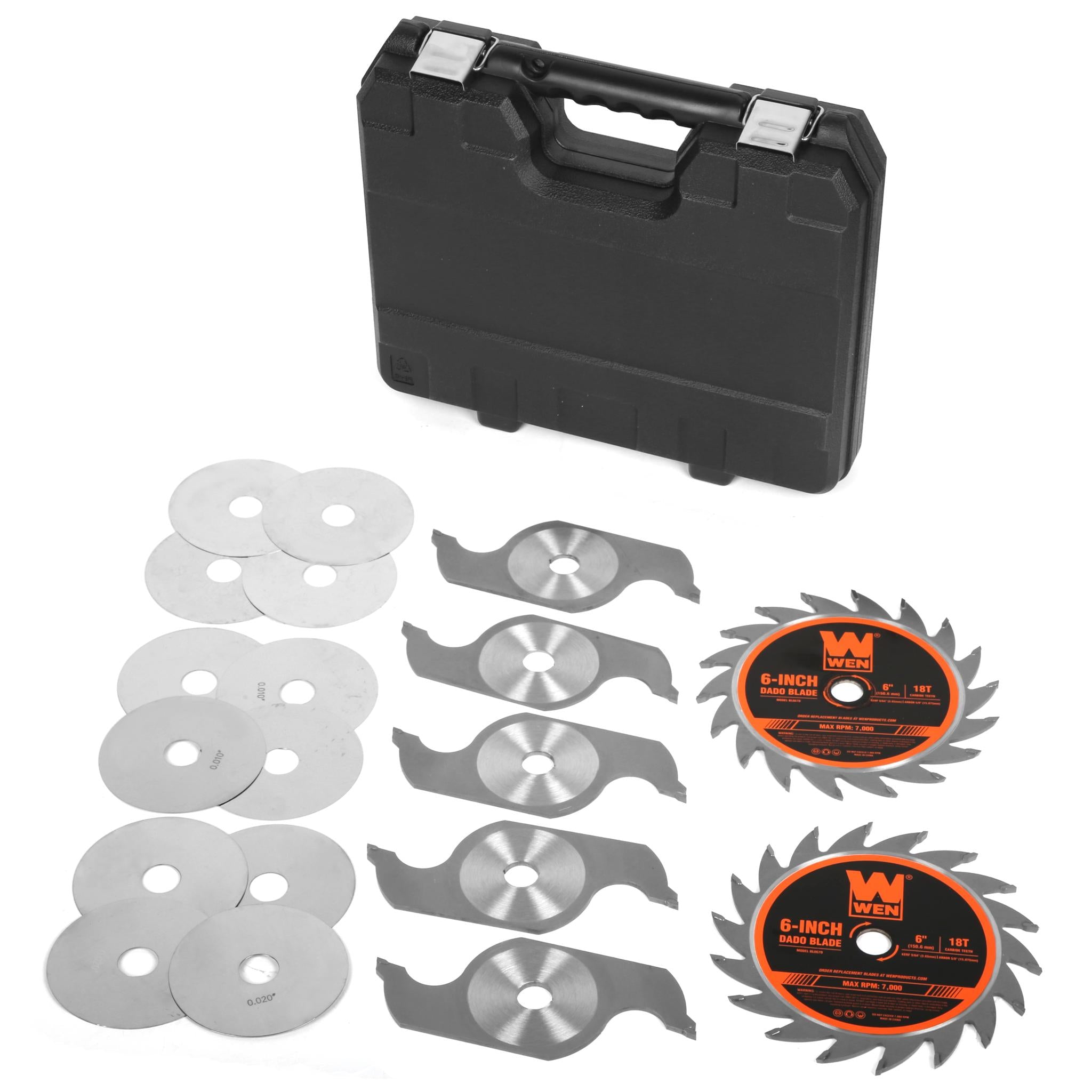 WEN BL067D 6-Inch 18-Tooth Carbide Tipped Stacked Dado Blade Set - Compatible with 8 1/4 & 10-Inch Table Saws - Perfect for Woodworking, Cabinetry, and Precision Cutting Projects