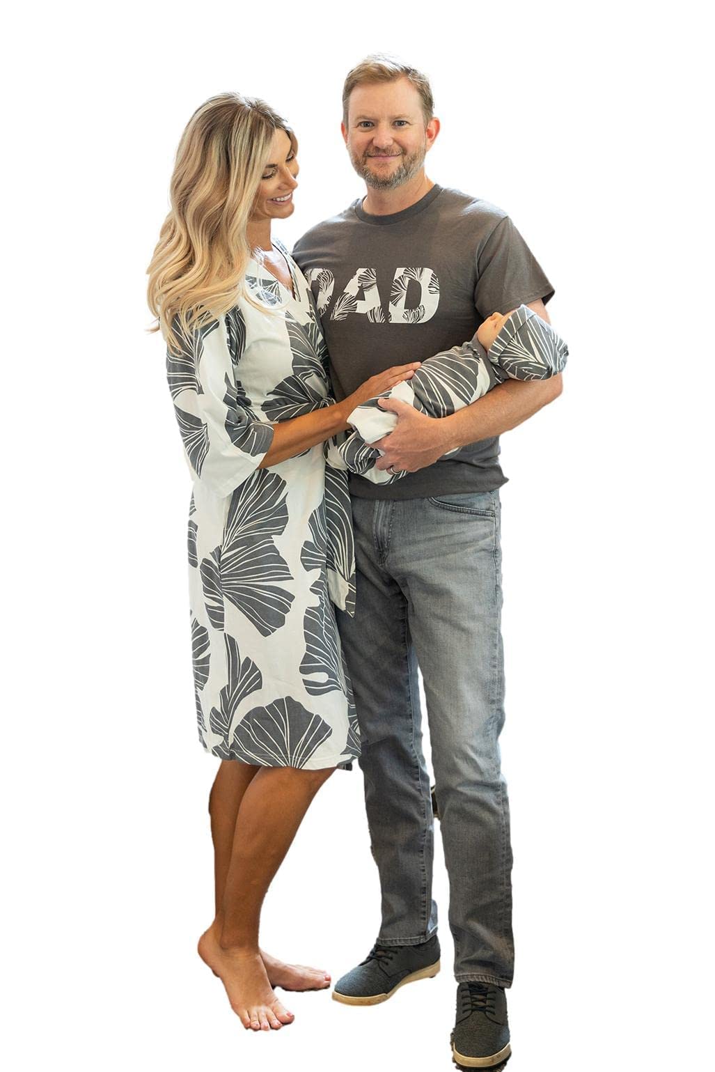 Baby Be Mine Maternity Nursing Robe, Newborn Swaddle Blanket & Daddy T-Shirt Set - Soft Hospital Delivery Gown & Baby Girl Wrap for Breastfeeding, Newborn Photography & Family Bonding