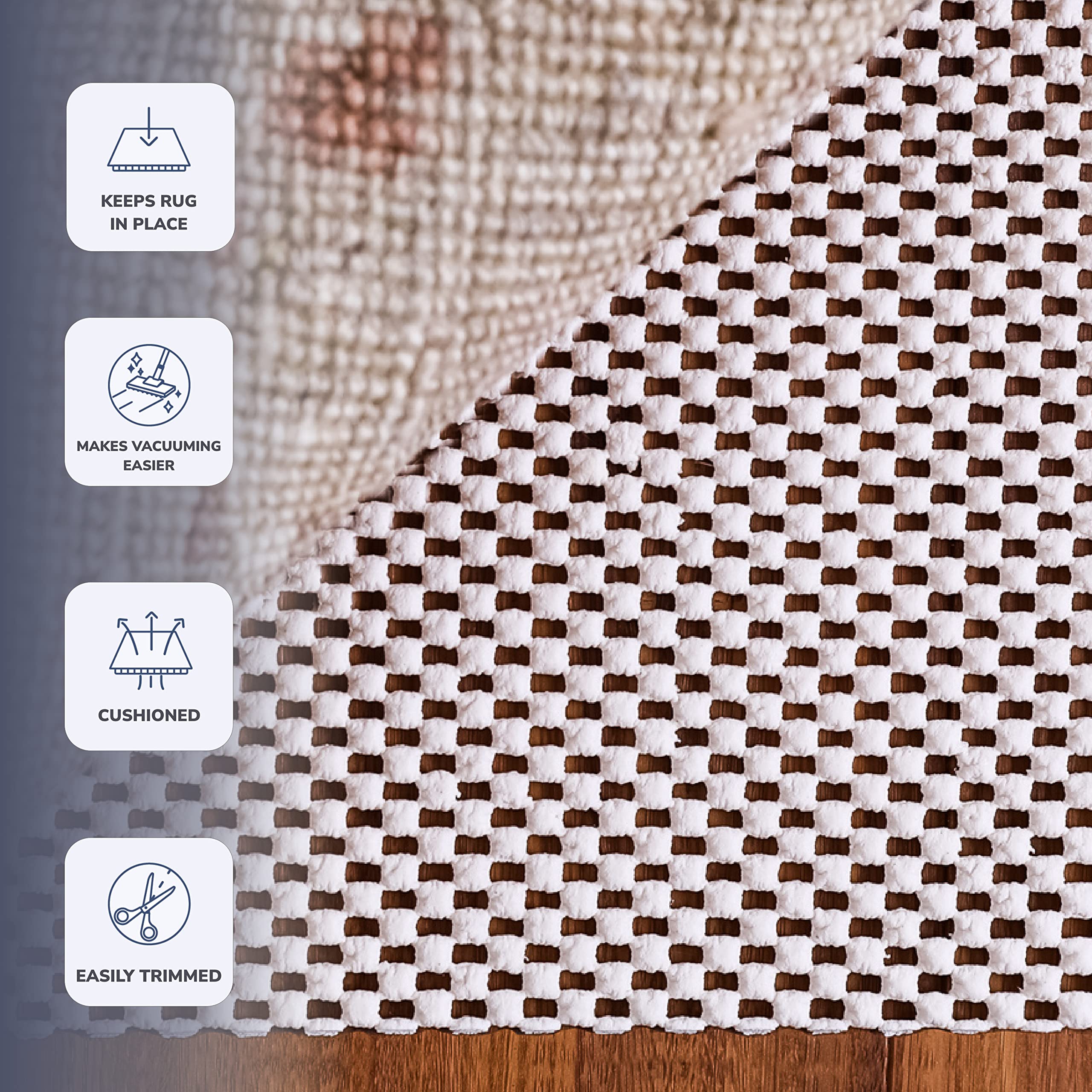 Slip-Stop Super Grip Natural Rug Pad - 8x11 Feet Cushioned Non-Slip Underlay for Area Rugs & Runner Rugs - Protects Hardwood Floors - Perfect for Living Rooms, Bedrooms & High Traffic Areas